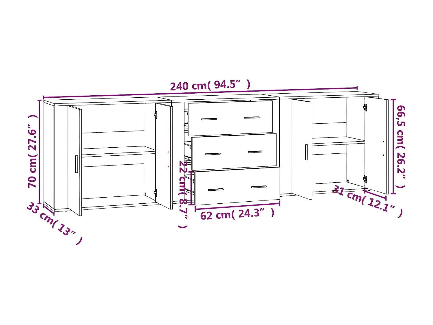 Buffets 3 pcs Chêne marron Bois d'ingénierie