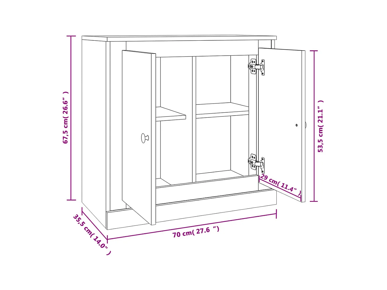 Aparador 70x35,5x67,5 cm derivados de madeira cinzento cimento