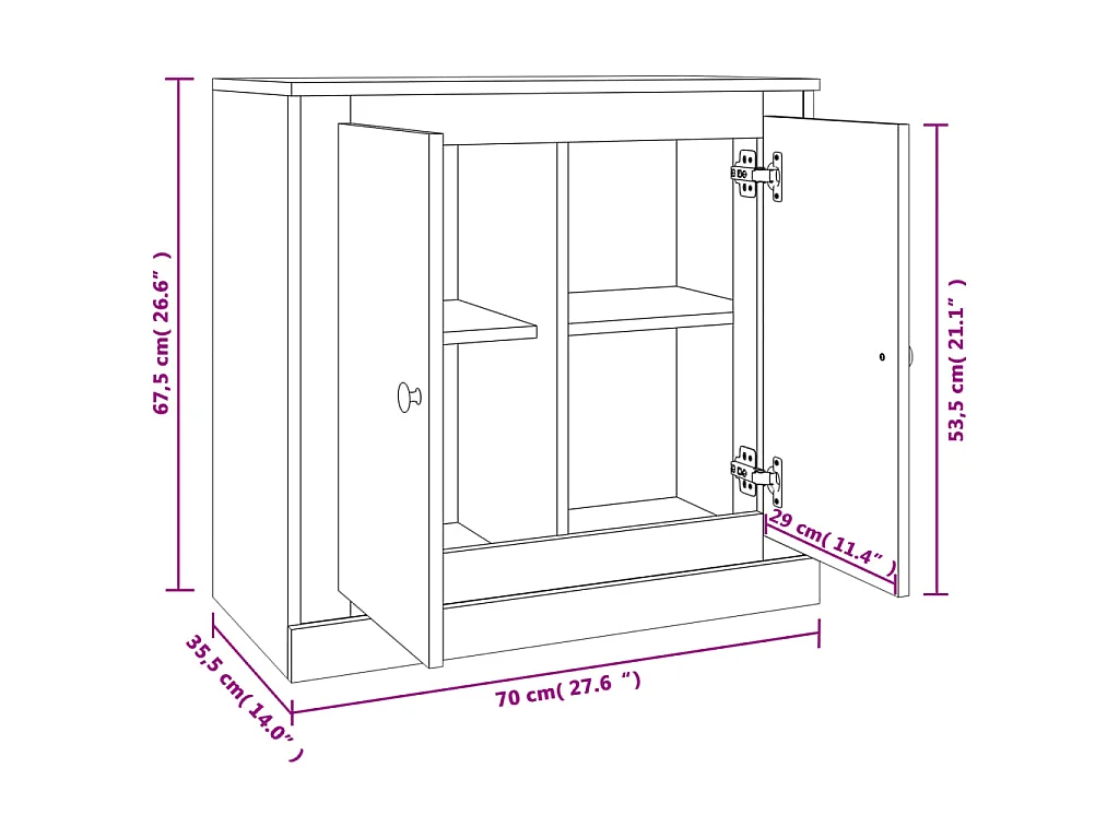 Dressoir 70x35,5x67,5 cm bewerkt hout betongrijs