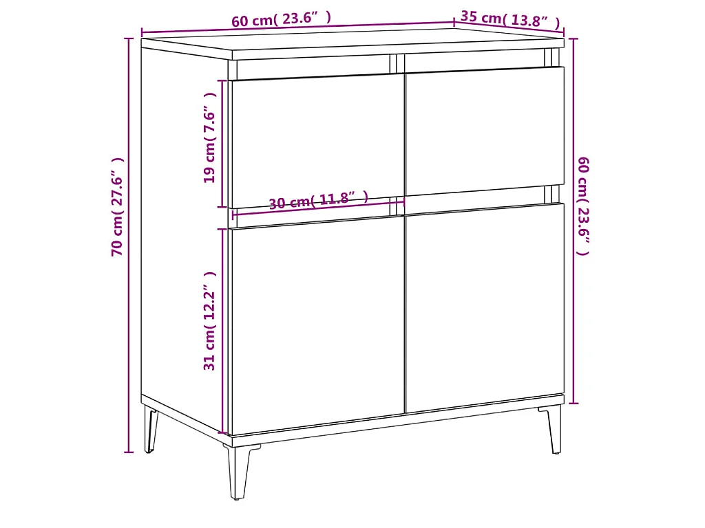 Buffet Gris béton 60x35x70 cm Bois d'ingénierie