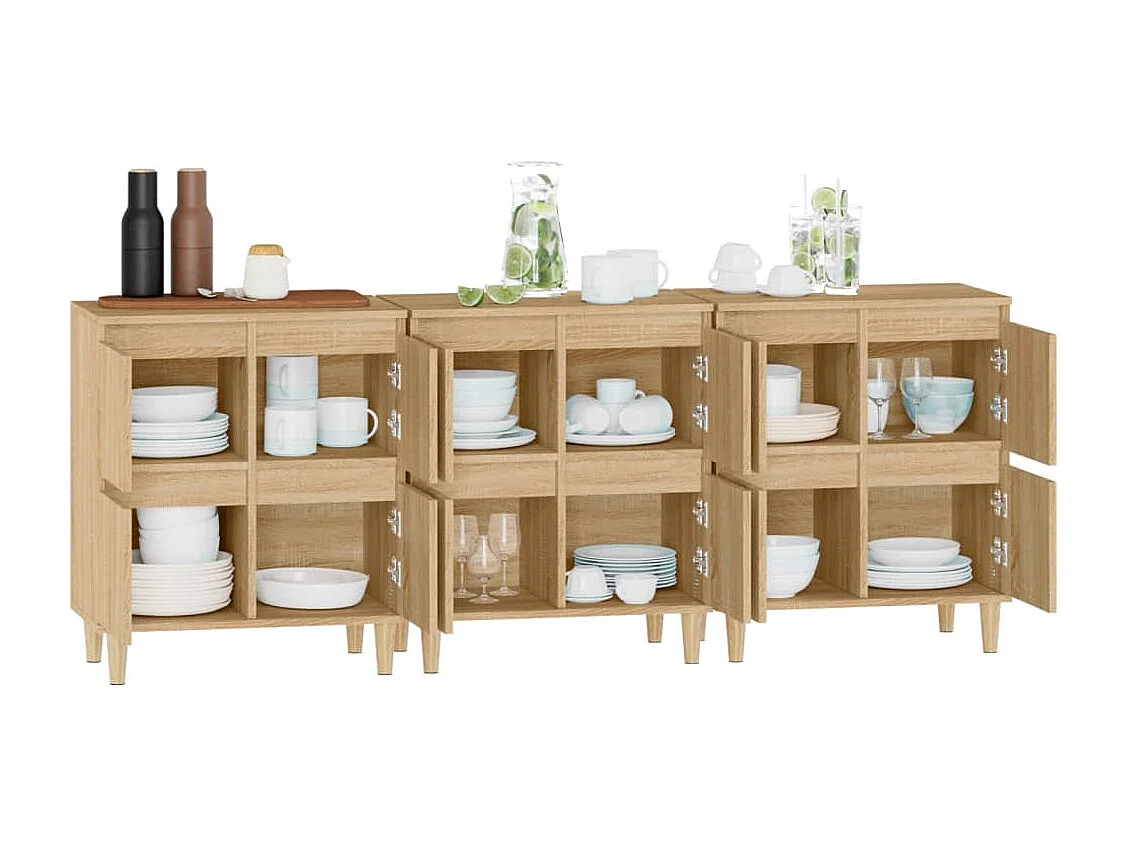 Buffets 3 pcs chêne sonoma 60x35x70 cm bois d'ingénierie