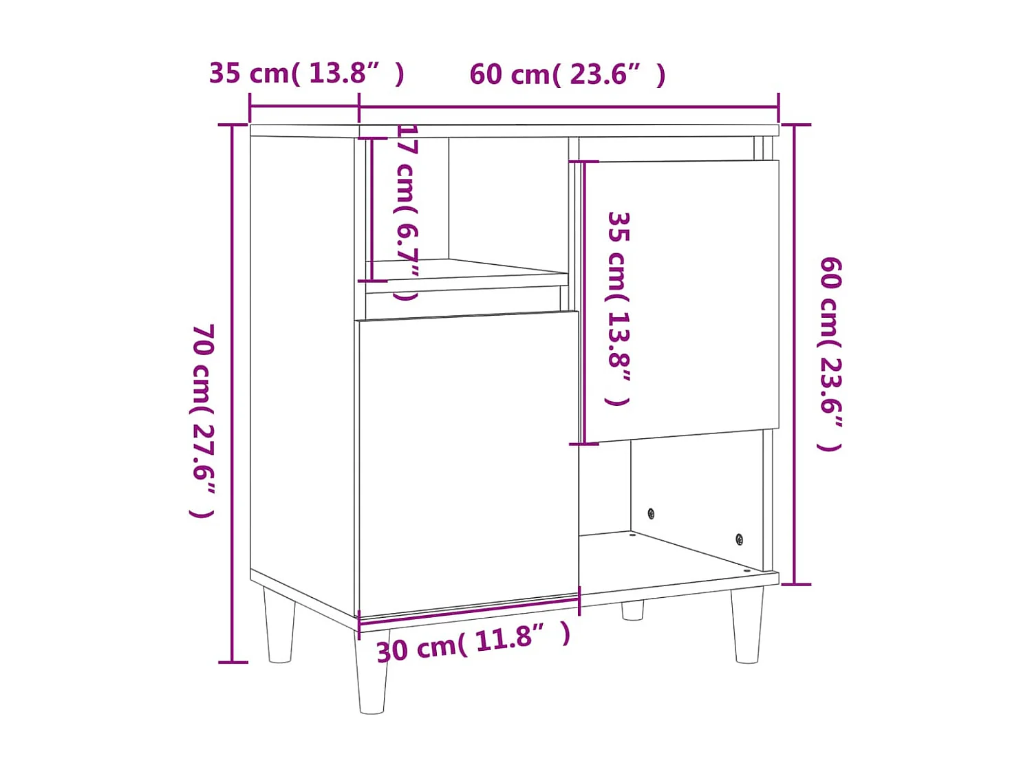 Dressoir 60x35x70 cm bewerkt hout grijs sonoma eikenkleurig