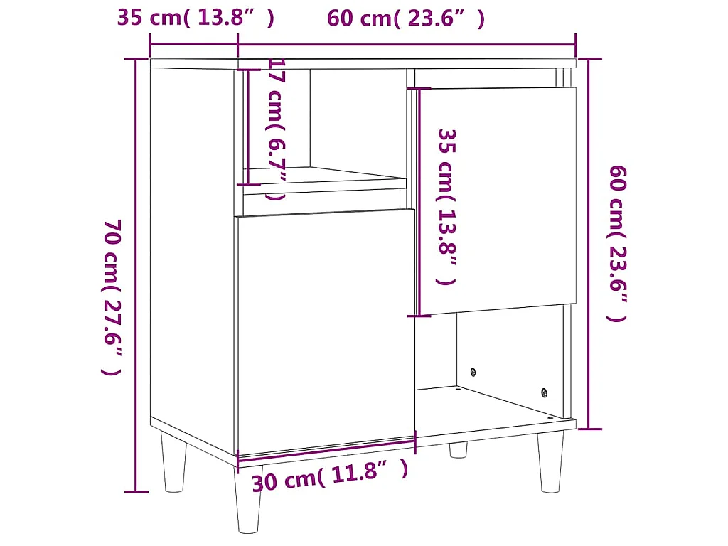 Dressoir 60x35x70 cm bewerkt hout grijs sonoma eikenkleurig