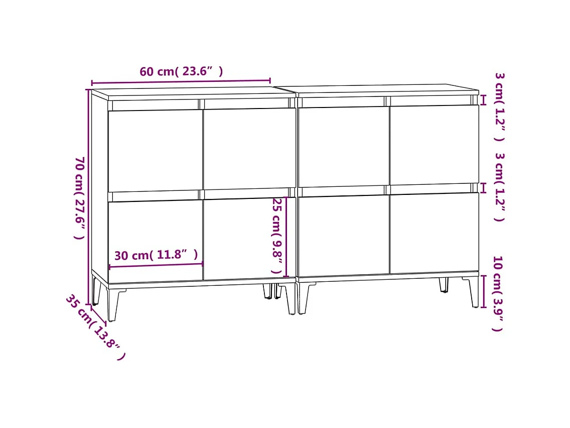 Aparadores 2 pcs 60x35x70 cm derivados madeira carvalho sonoma