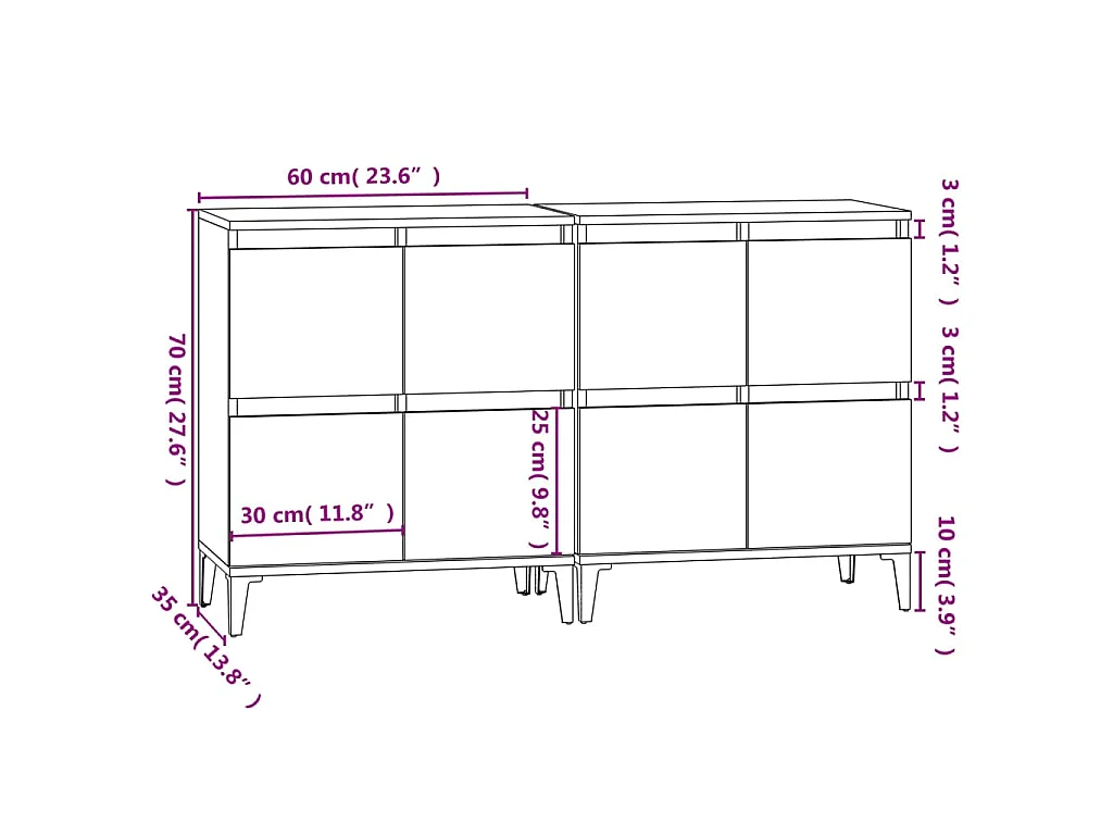 Buffets 2 pcs chêne sonoma 60x35x70 cm bois d'ingénierie