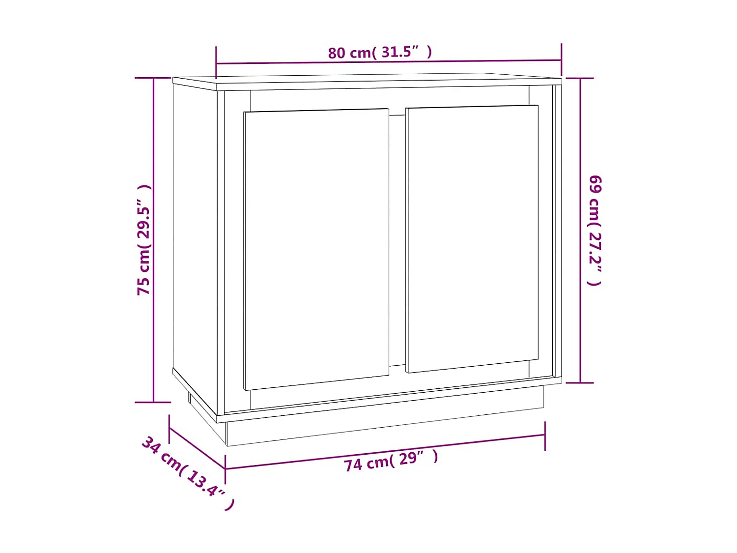 Buffet noir 80x34x75 cm bois d'ingénierie