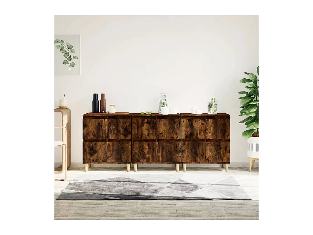 Buffets 3 pcs chêne fumé 60x35x70 cm bois d'ingénierie