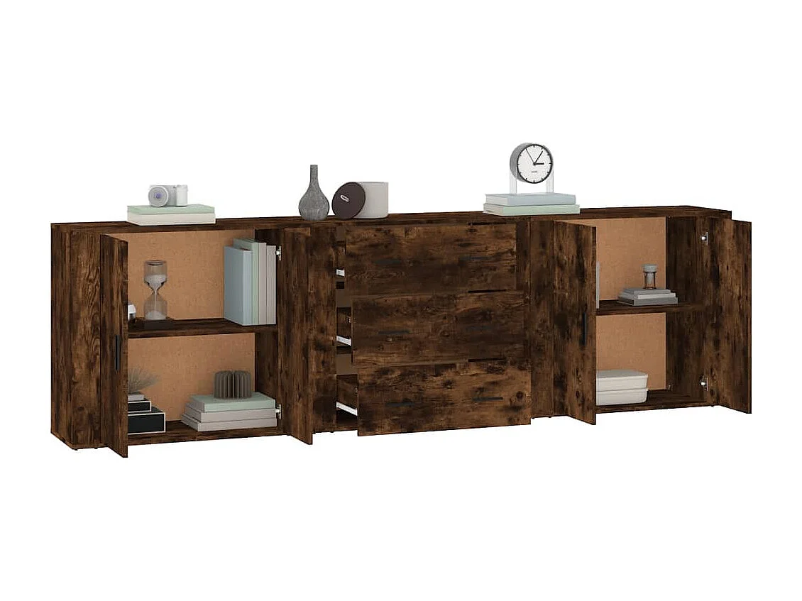 Buffets 3 pcs Chêne fumé Bois d'ingénierie