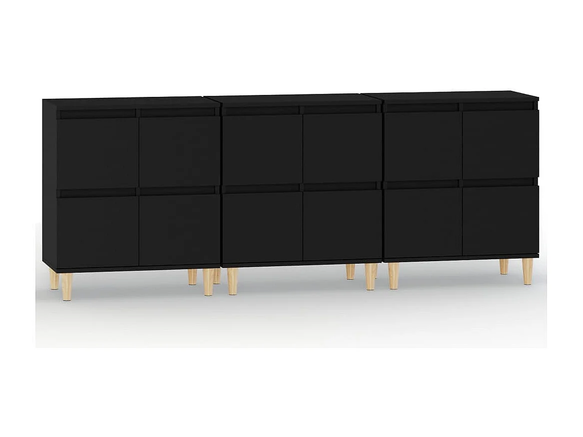 Buffets 3 pcs noir 60x35x70 cm bois d'ingénierie
