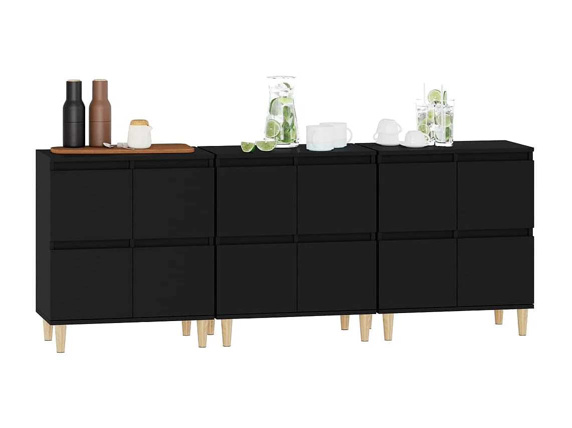 Aparadores 3 uds madera contrachapada negro 60x35x70 cm