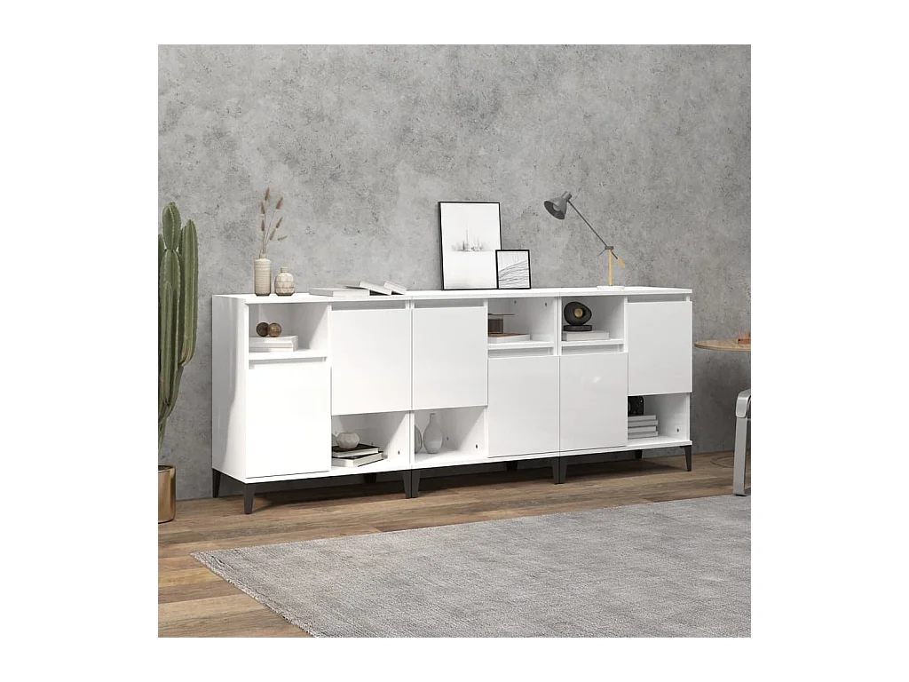 Buffets 3 pcs blanc brillant 60x35x70 cm bois d'ingénierie