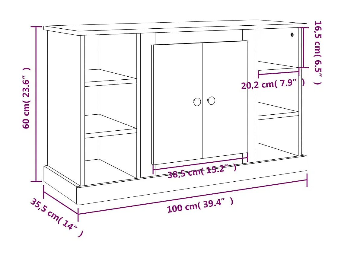 Aparador de madera contrachapada blanco 100x35,5x60 cm