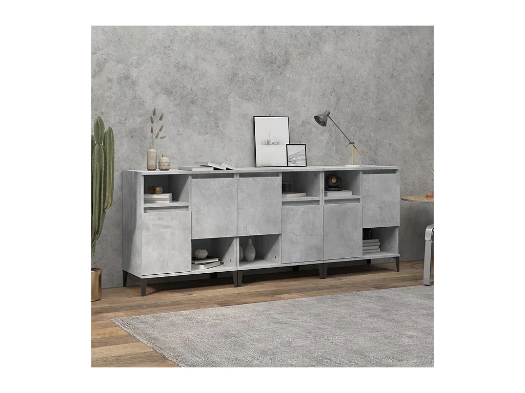 Buffets 3 pcs gris béton 60x35x70 cm bois d'ingénierie
