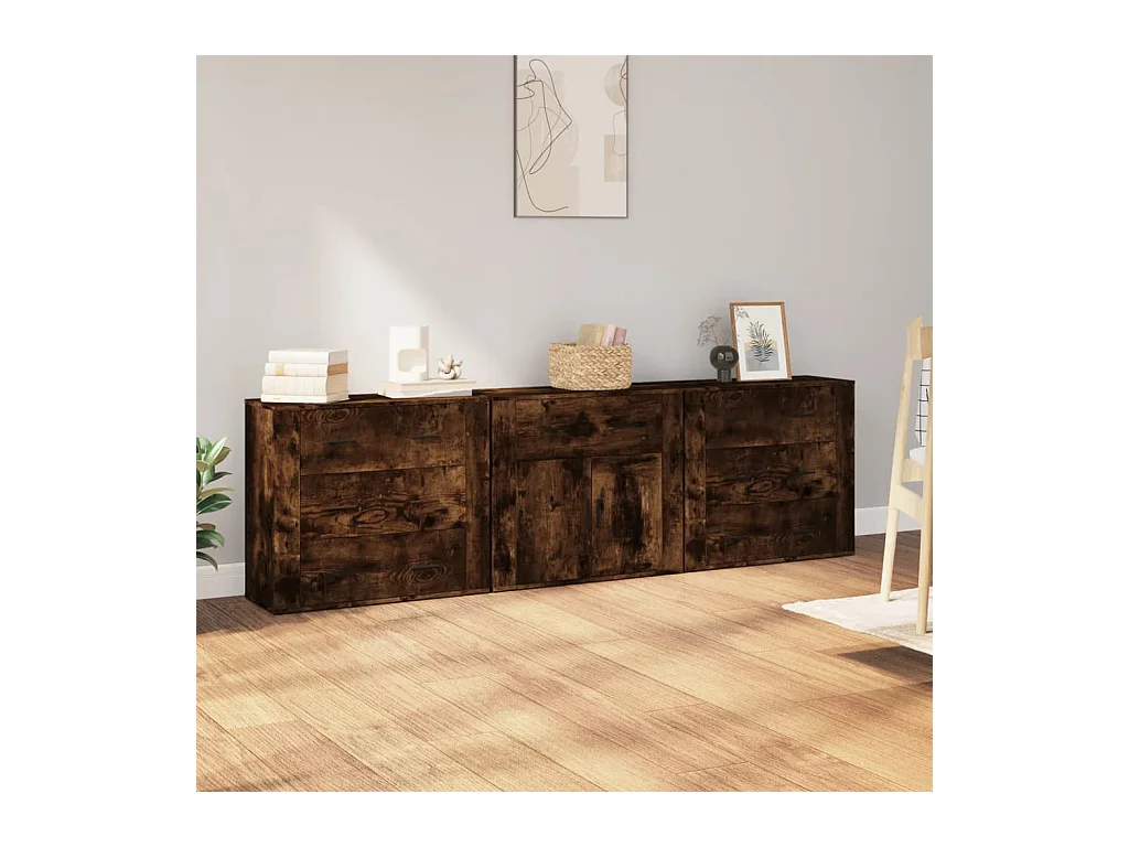 Dressoirs 3 st bewerkt hout gerookt eikenkleurig