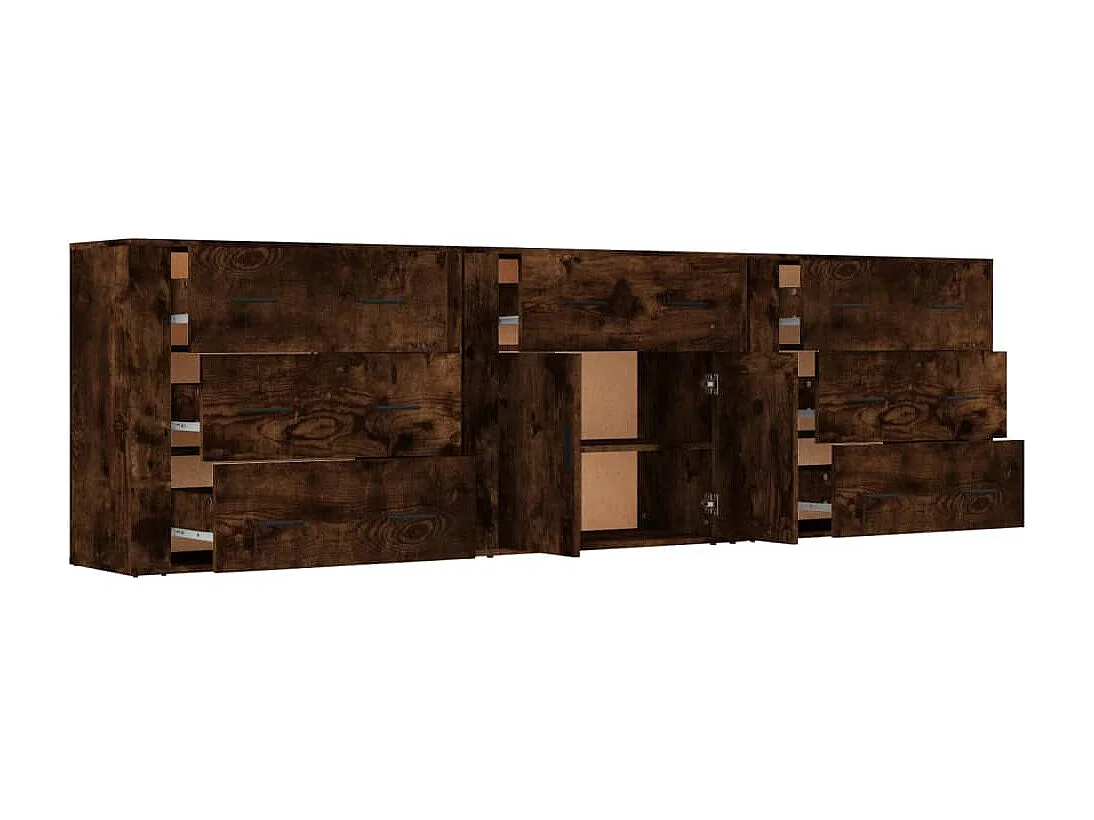 Dressoirs 3 st bewerkt hout gerookt eikenkleurig