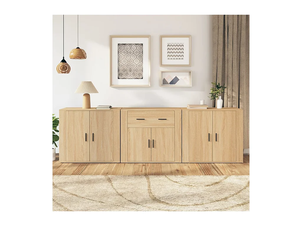 Buffets 3 pcs Chêne sonoma Bois d'ingénierie