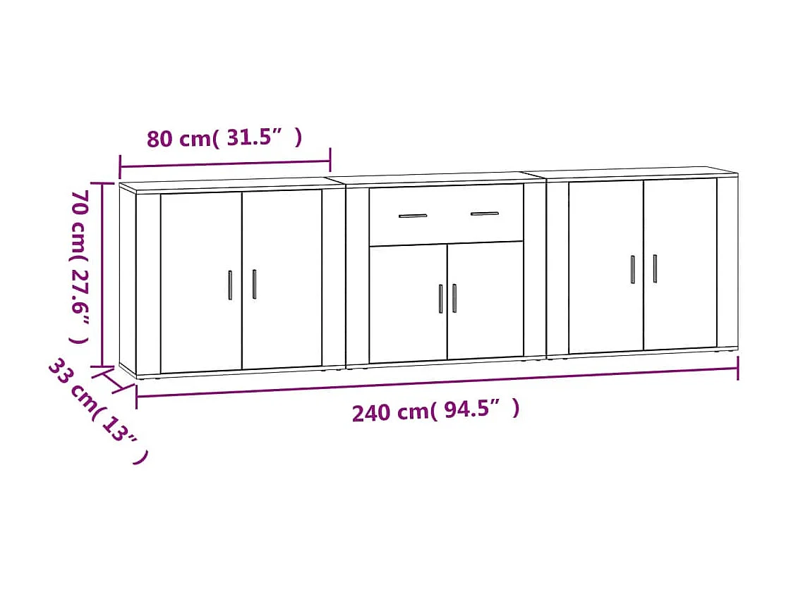 Aparadores 3 pcs madeira processada cor carvalho sonoma
