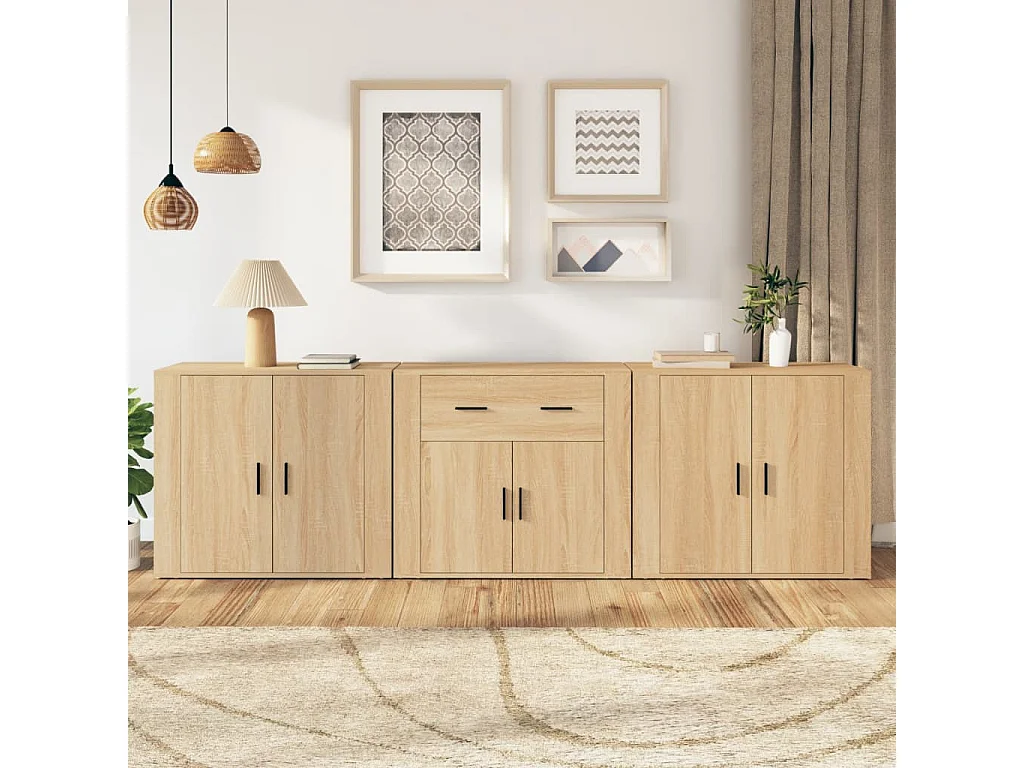 Buffets 3 pcs Chêne sonoma Bois d'ingénierie