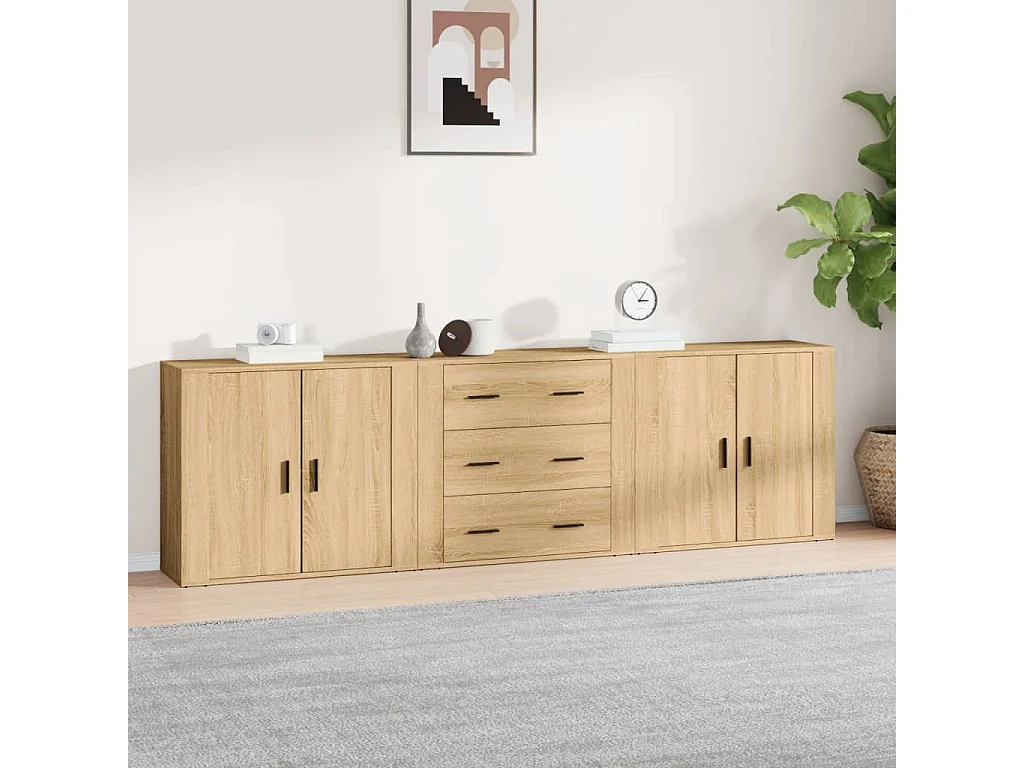 Dressoirs 3 st bewerkt hout sonoma eiken