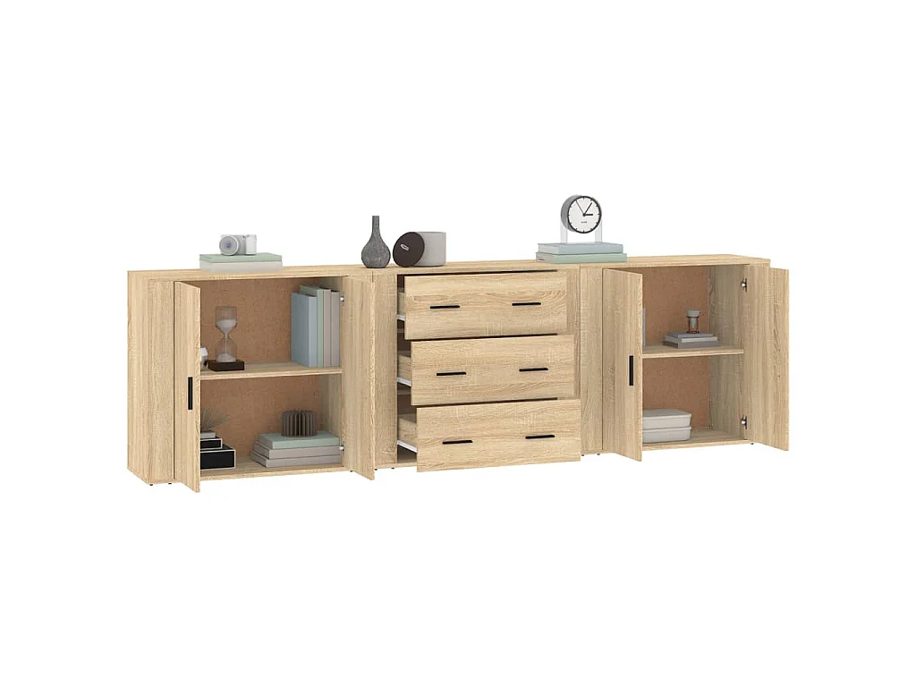 Dressoirs 3 st bewerkt hout sonoma eiken