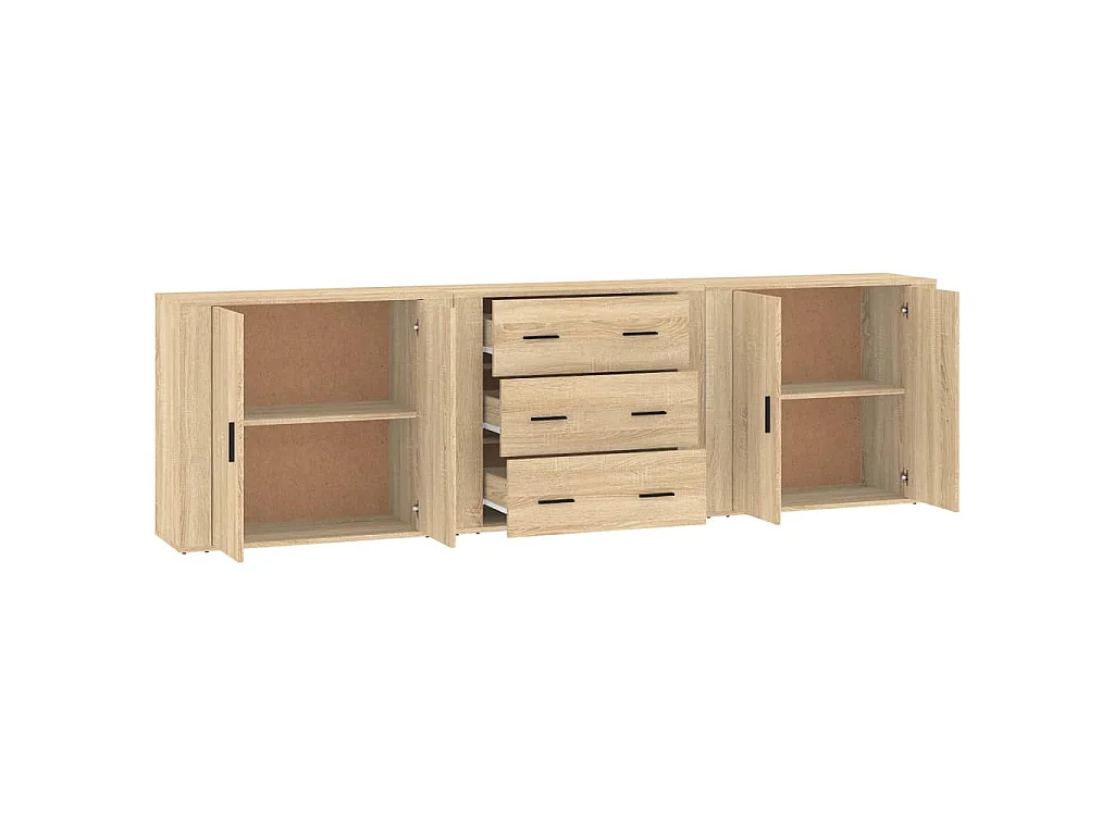 Dressoirs 3 st bewerkt hout sonoma eiken