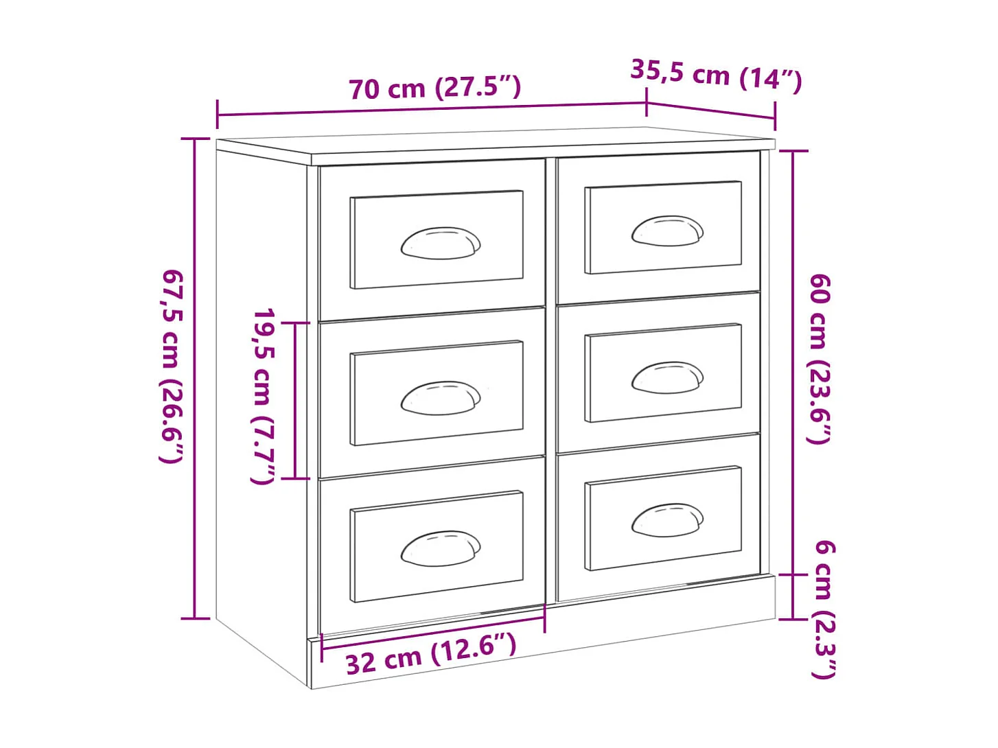 Aparador de madera contrachapada gris Sonoma 70x35,5x67,5 cm