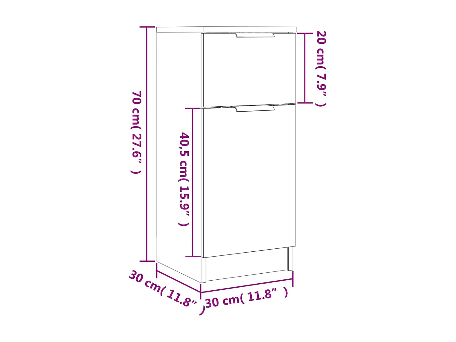 Dressoir 30x30x70 cm bewerkt hout zwart