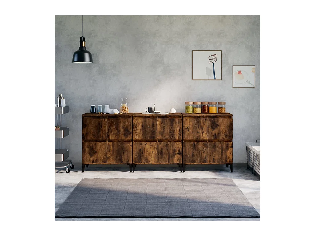 Buffets 3 pcs chêne fumé 60x35x70 cm bois d'ingénierie