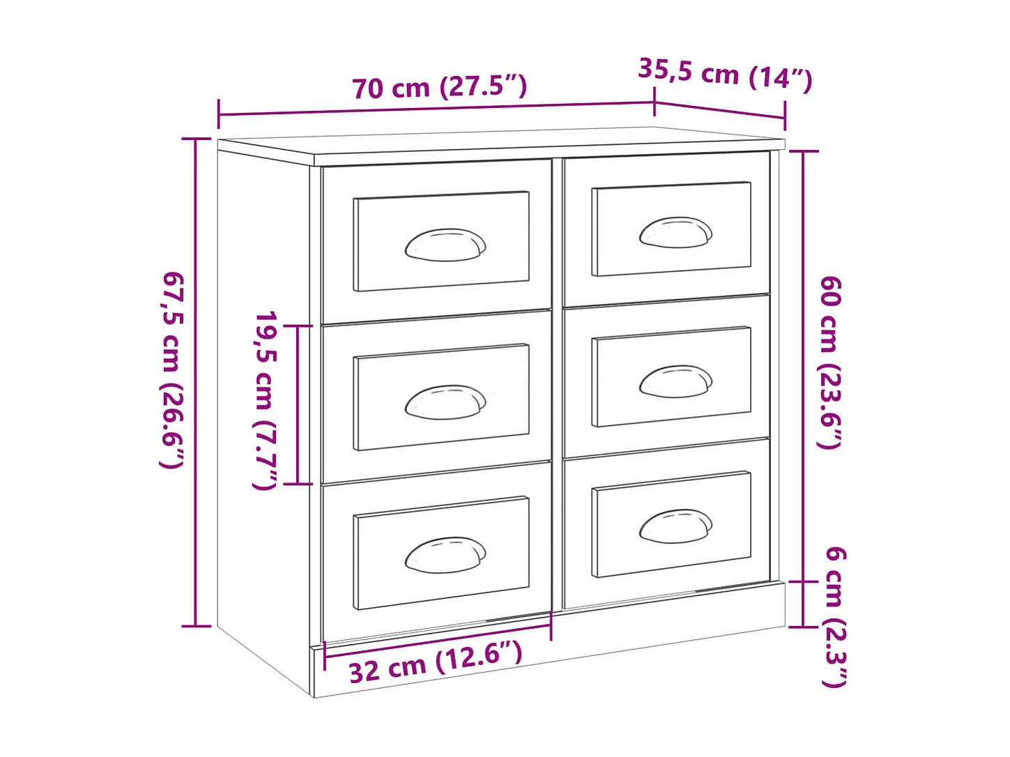 Sideboard Hochglanz-Weiß 70x35,5x67,5 cm Holzwerkstoff