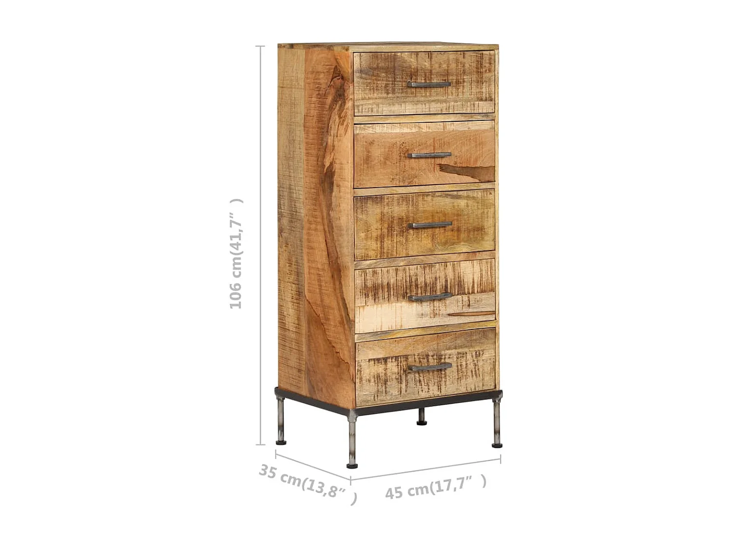 Coffre à tiroirs 45x35x106 cm Bois de manguier massif