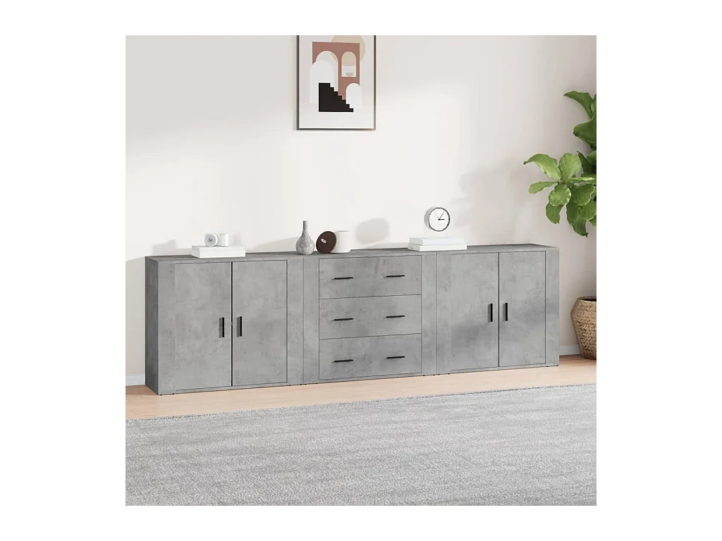 Buffets 3 pcs gris béton bois d'ingénierie