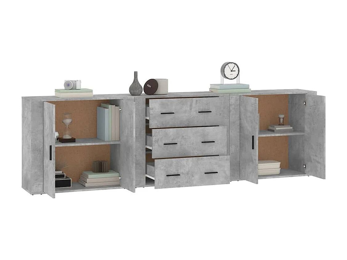 Aparadores 3 pcs derivados de madeira cinzento cimento