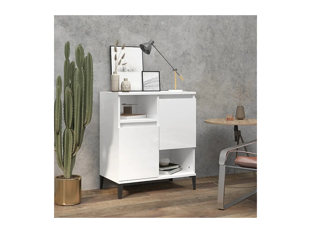 Buffet Blanc brillant 60x35x70 cm Bois d'ingénierie