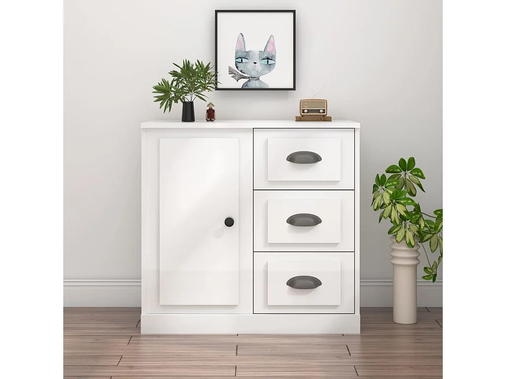 Buffet blanc brillant 70x35,5x67,5 cm bois d'ingénierie