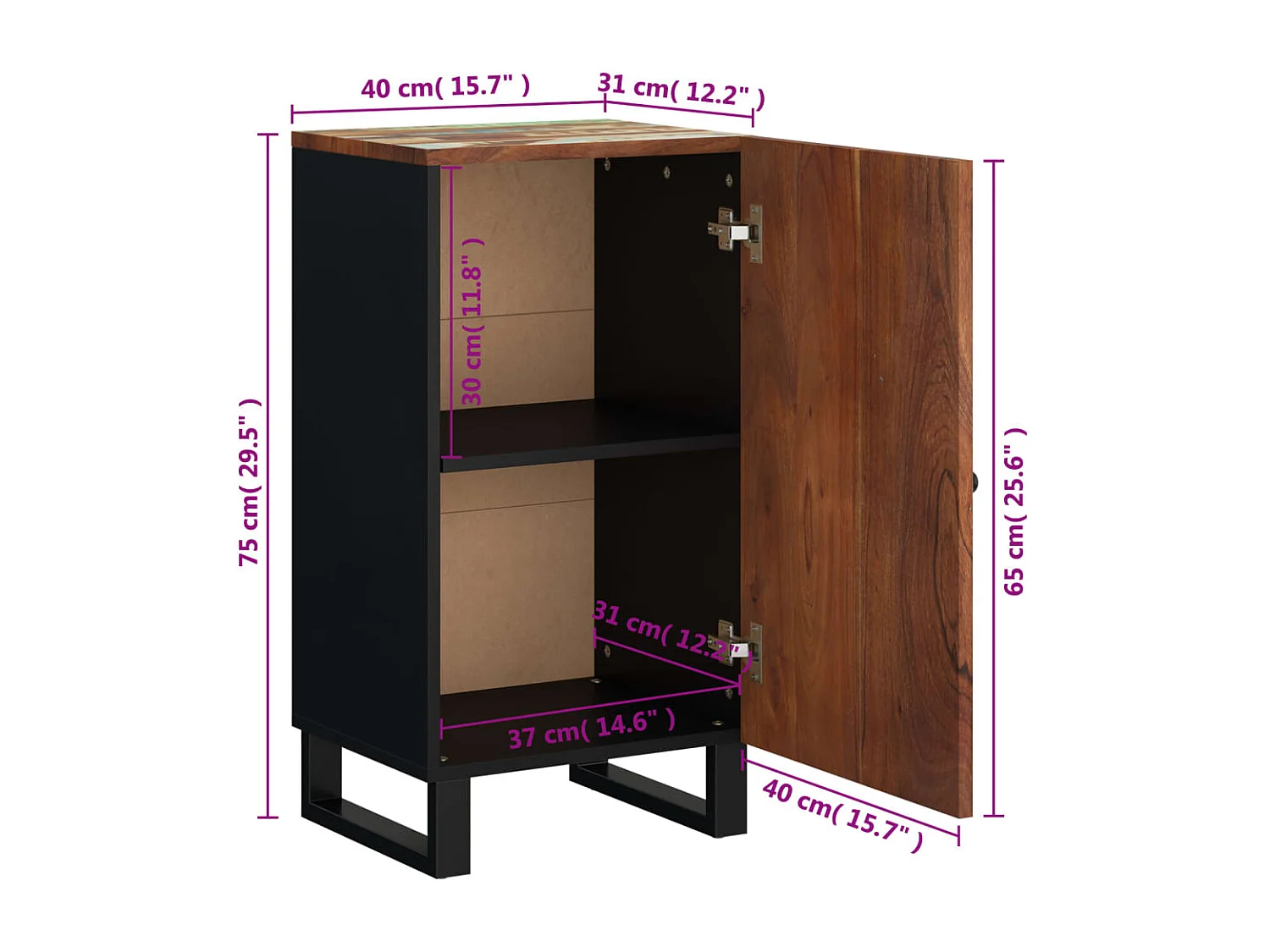 Buffet avec porte 40x31x75 cm bois massif de récupération