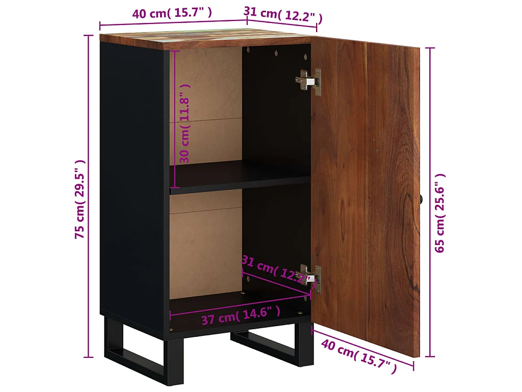 Buffet avec porte 40x31x75 cm bois massif de récupération