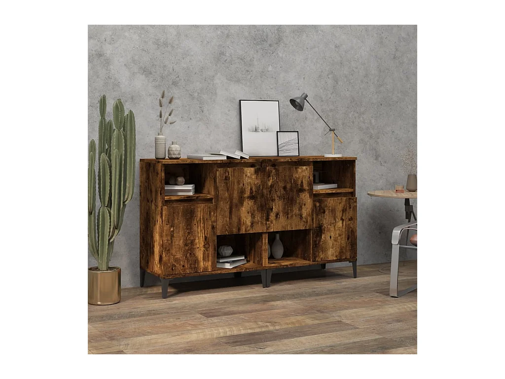 Buffets 2 pcs chêne fumé 60x35x70 cm bois d'ingénierie
