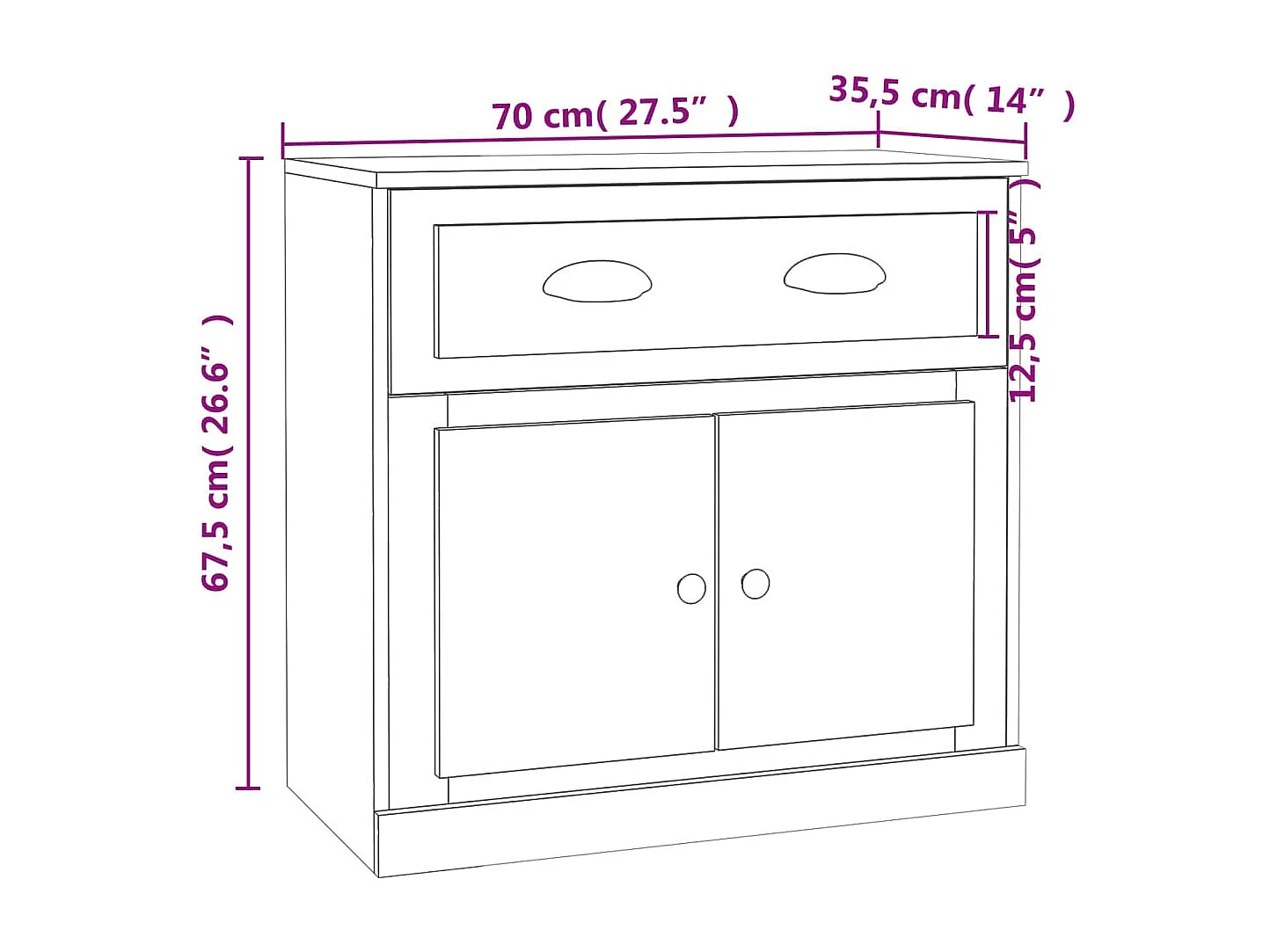 Dressoir 70x35,5x67,5 cm bewerkt hout gerookt eikenkleurig