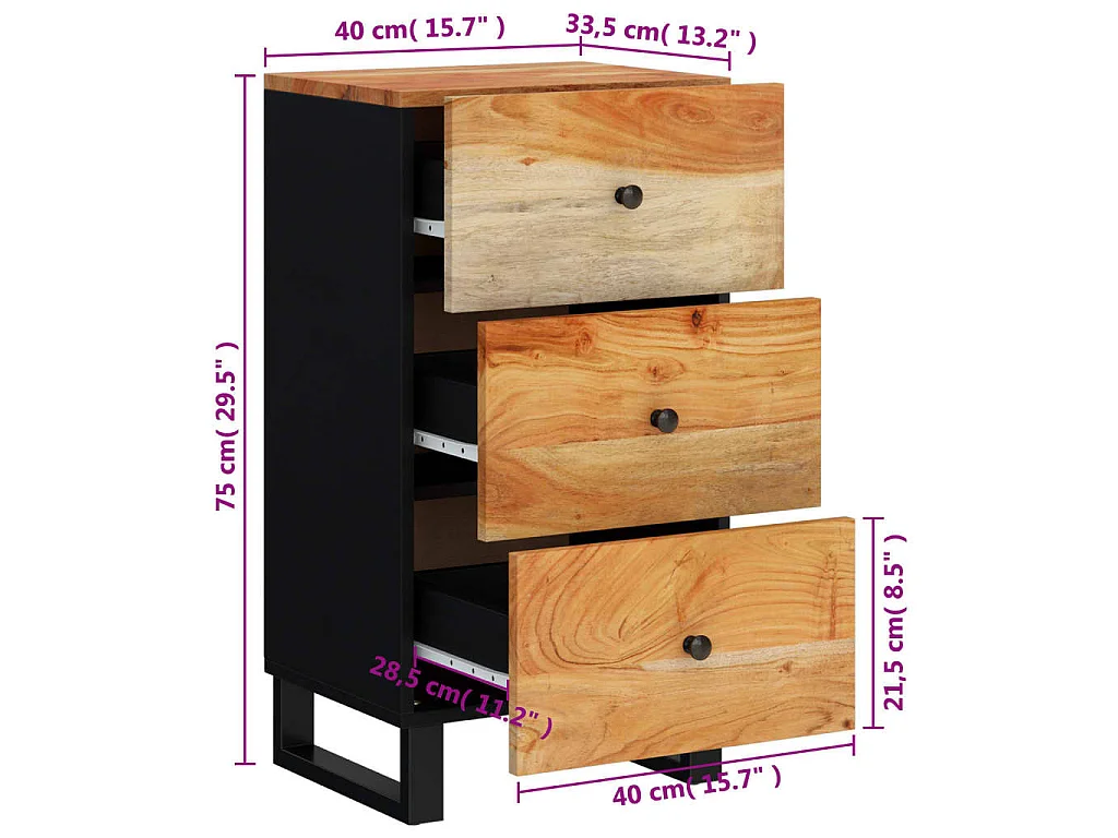 Buffet avec 3 tiroirs 40x33,5x75 cm bois massif d'acacia