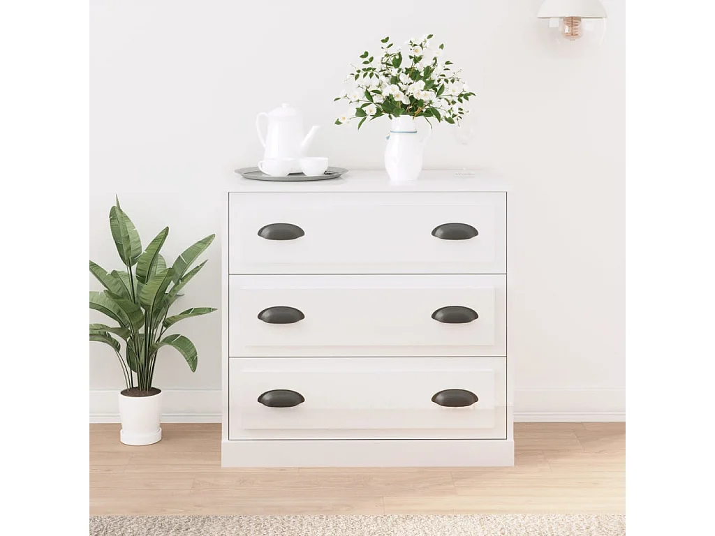 Buffet blanc brillant 70x35,5x67,5 cm bois d'ingénierie