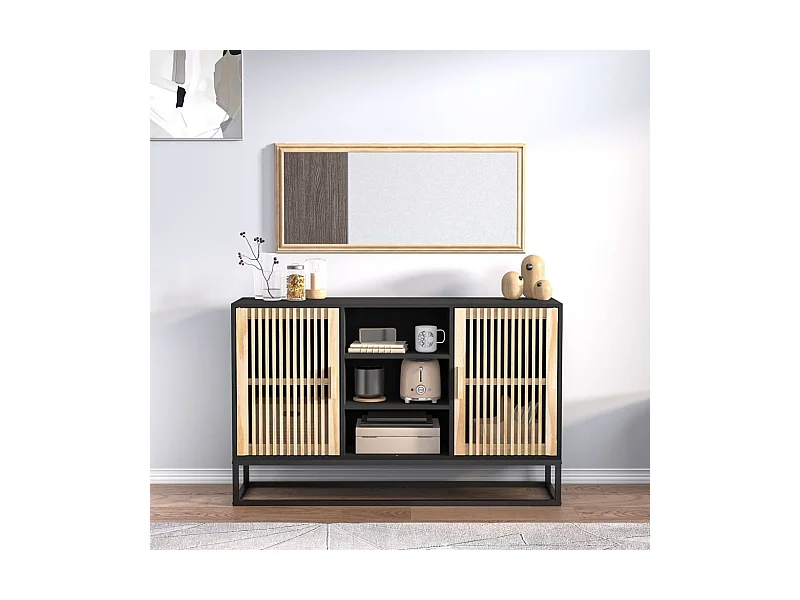 Aparador de madera contrachapada negro 105x30x65 cm