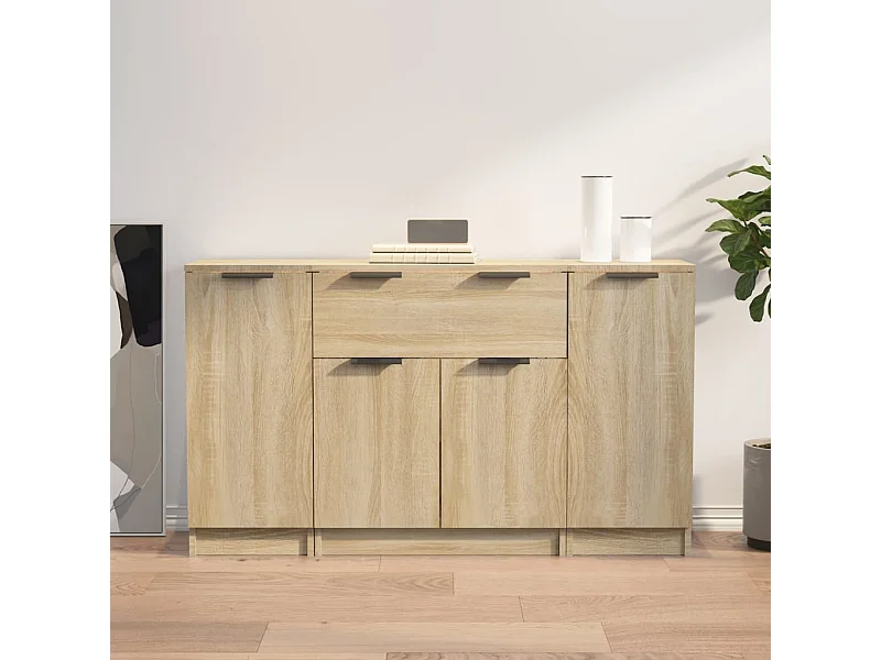 Dressoirs 3 st bewerkt hout sonoma eiken