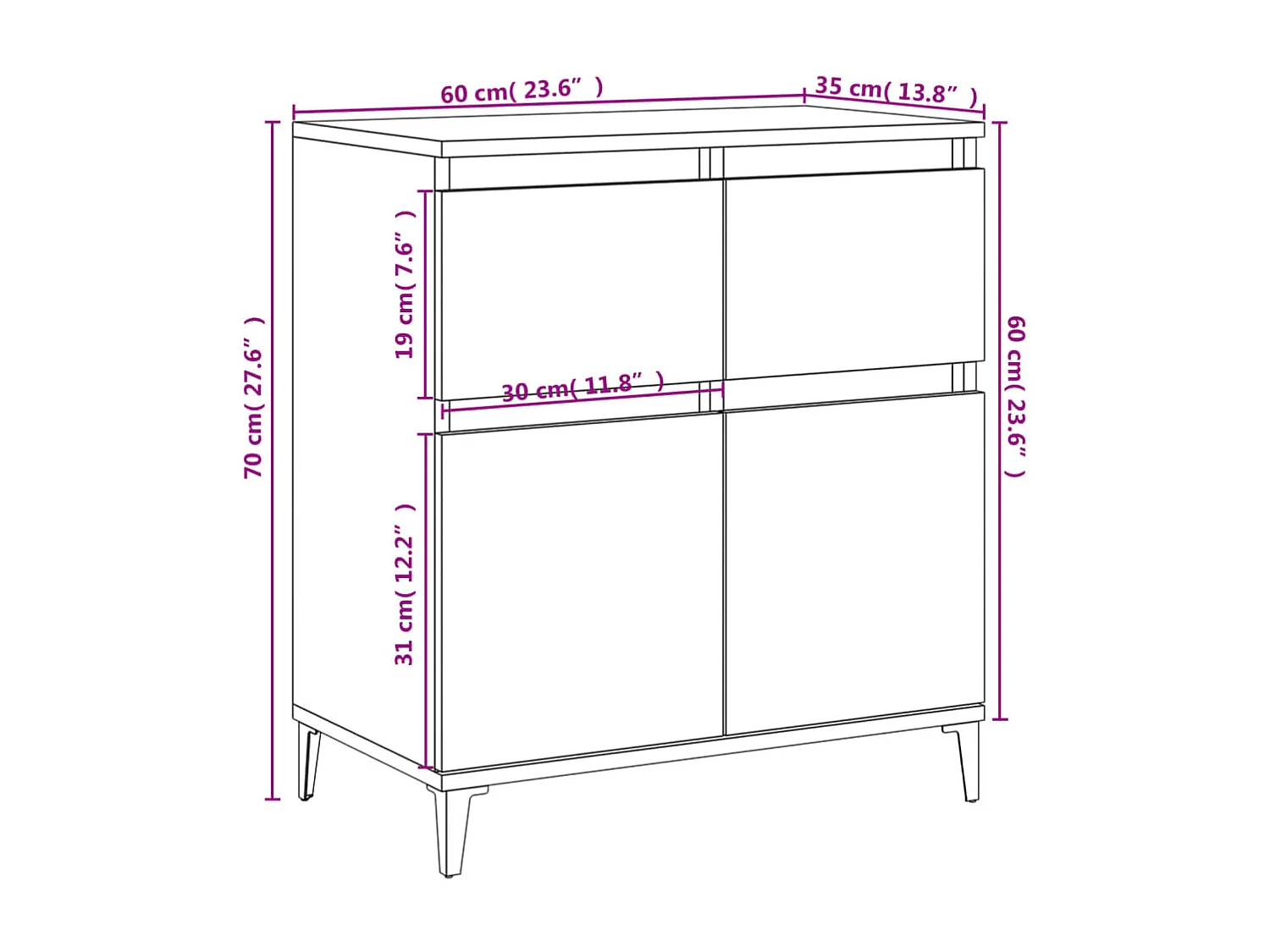 Credenza Rovere Marrone 60x35x70 cm in Legno Multistrato
