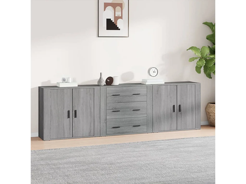 Sideboards 3 Stk. Grau Sonoma Holzwerkstoff