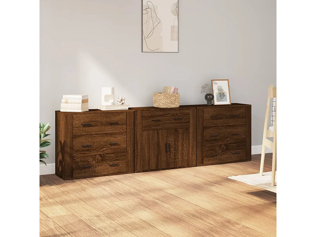 Dressoirs 3 st bewerkt hout bruin eikenkleur