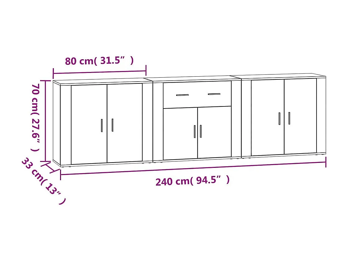 Buffets 3 pcs Chêne fumé Bois d'ingénierie