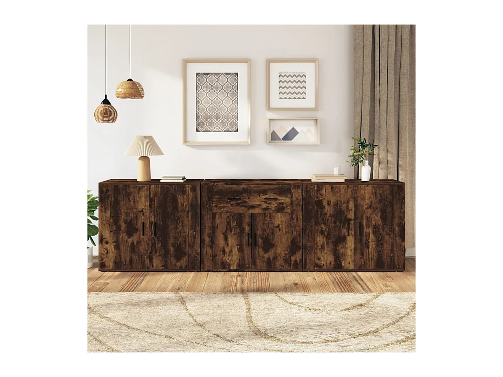 Buffets 3 pcs Chêne fumé Bois d'ingénierie