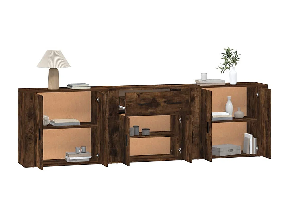 Dressoirs 3 st bewerkt hout gerookt eikenkleurig
