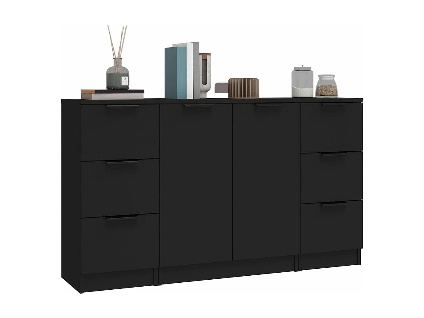 Dressoirs 3 st bewerkt hout zwart