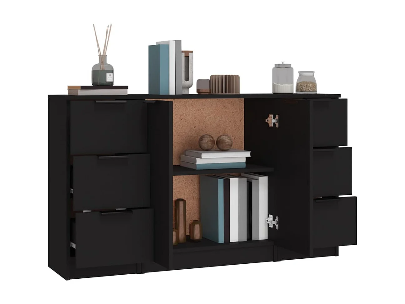 Dressoirs 3 st bewerkt hout zwart